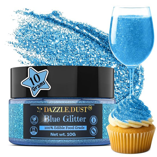 Dazzle Dust Edible Glitter Sprinkles for Cake Decorating, Drinks, Cookie, Icing, Dessert Decorations, Sparkly Luster, Food-Grade, Vegan, Gluten Free, Kosher, Bulk 10g, Blue