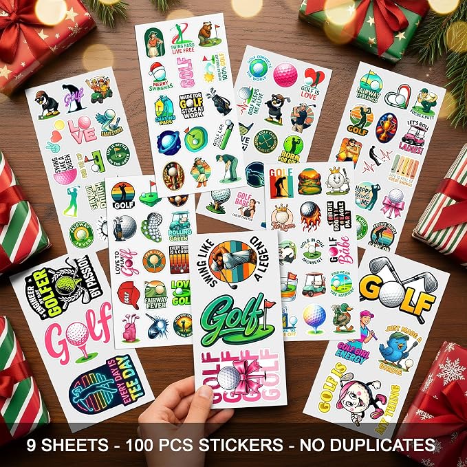 Golf Stickers Pack 100 PCS, Waterproof Vinyl Golfing Stickers for Laptop Water Bottle Luggage Helmet Scrapbook, Aesthetic Sports Sticker Golfers Teens Women Men, Golf Gift Decoration Set