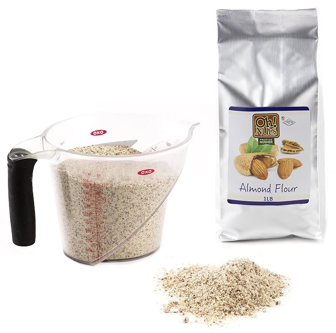 Oh! Nuts Almond Ground Flour Meal - All Natural, Unblanched Almond Flour - (1 LB - 16oz) Resealable Bulk Pack - Finely Ground Flour for Cooking & Baking