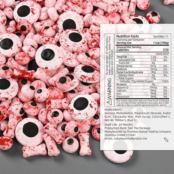 Halloween Sprinkles for Cake Decorating, Blood Eyeball & Bone Sprinkles Perfect for Halloween Dessert Party 3.52 Ounce