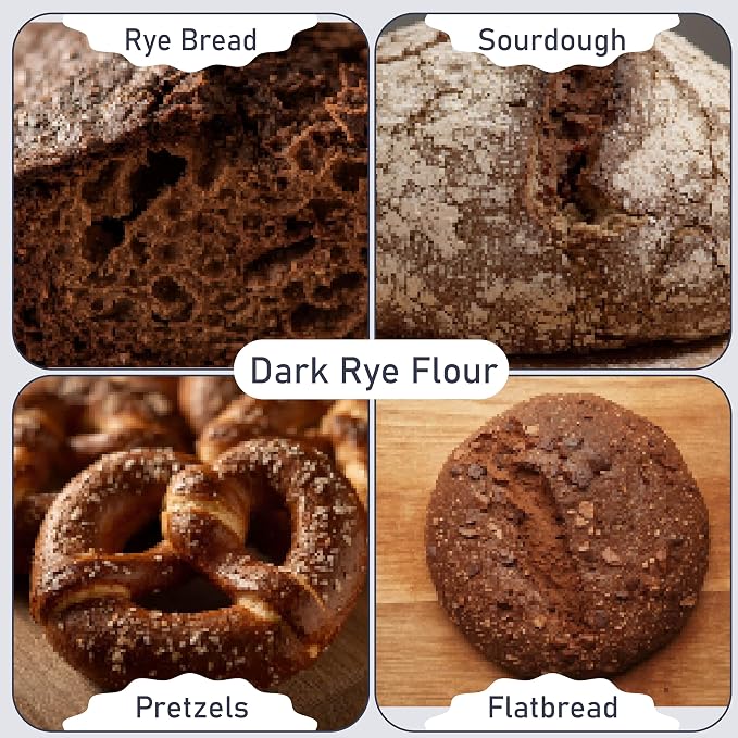 Great River Milling Organic Dark Rye Flour | Whole Grain, Non-GMO, Kosher, Unbromated | Earthy Flavor for Rye Bread, Sourdough Starter, Bagels, Crackers & Artisan Baking | 5 Lb
