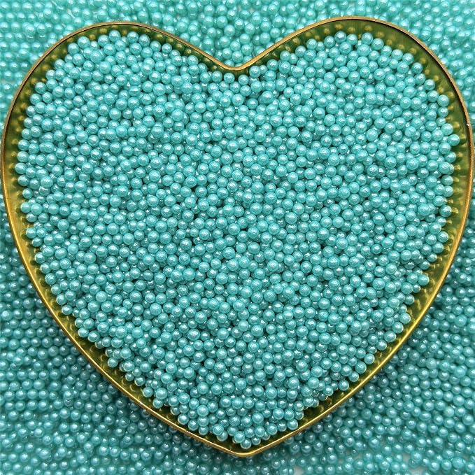CandiJumpin 2mm Edible Teal Pearls, Teal Nonpareils Sprinkles Small Pearl Sprinkles for Cake Decorating Mini Sugar Pearls for Baking Baby Shower Party Wedding Christmas Supplies 3 OZ
