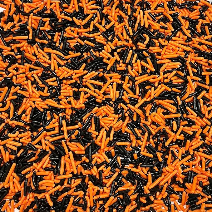 Homipooty Black and Orange Soft Jimmies Sprinkles Edible Sprinkles Sugar Candy for Cake Decorating 78g/2.75oz Cookie Cupcake Topper Ice Cream and Dessert Decorating