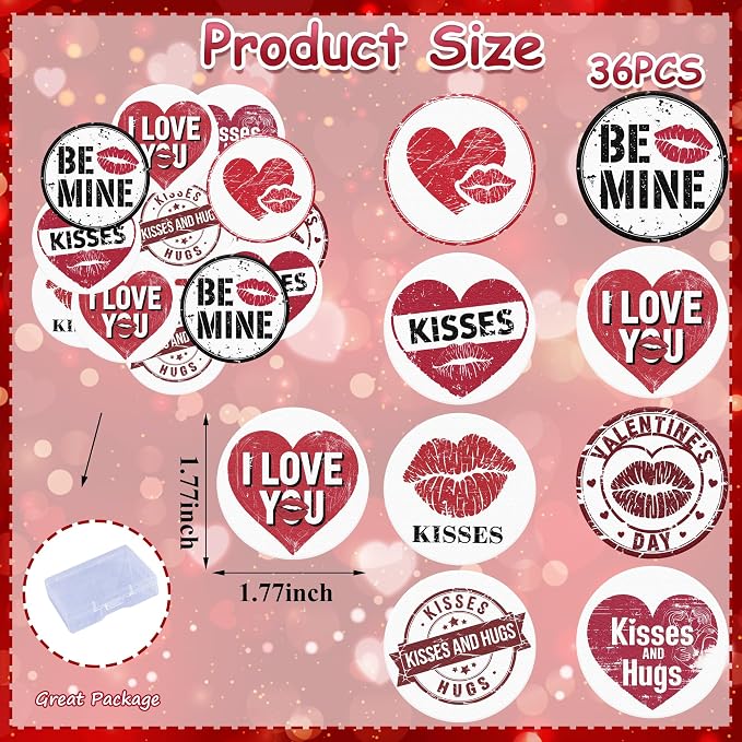 36PCS Edible Be Mine Cupcake Toppers Wafer Paper Kisses and Hugs Cupcake Picks Heart Lips Print Cake Decor for Valentine's Day Theme Wedding Engagement Party Supplies