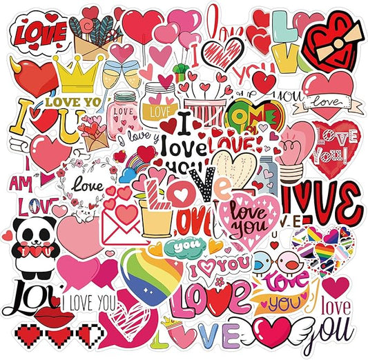 Heart Sticker, I Love You Stickers Pack for Lovers Friends, 50Pcs Valentine's Day Waterproof Vinyl Stickers for Water Bottles Laptop, Gift Boxes Decals, Party Supplies (Love)