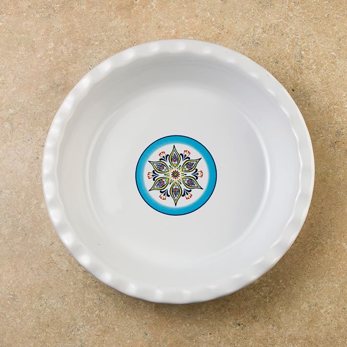 Euro Ceramica Zanzibar Stoneware Oven to Table 10.75" Pie Pan for Baking - Deep and Fluted Pie Dish for Classic Apple Pie, Quiche, Pot Pies, Tart and more.
