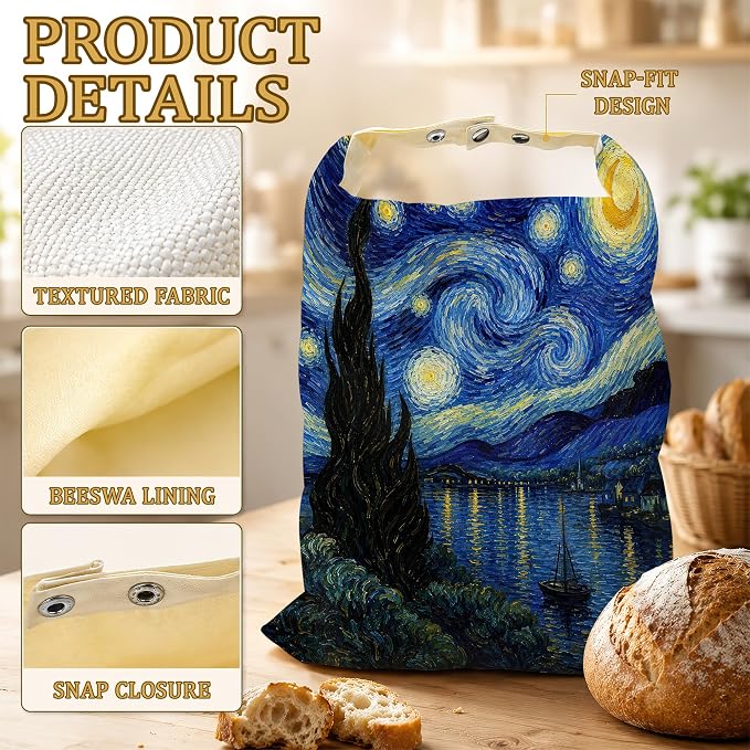 2 Pack Beeswax Starry Lake Bread Bags for Sourdough Homemade Breads, Reusable Beeswax Bread Night Sky Storage Bag, Keep Loaves Fresh Longer, Freezer Safe & Airtight, Zero Waste 17 x 13''