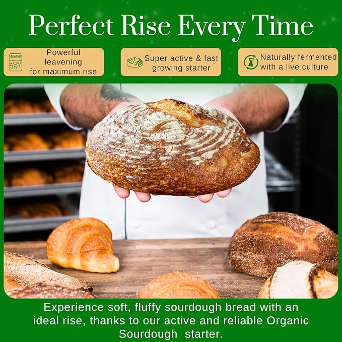 Organic Sourdough Starter - Non-GMO Dehydrated Heirloom Style Organic Sourdough Starter Kit for Sourdough Bread, Pizza, Buns, Pancakes, Muffins | Easy to follow instructions.