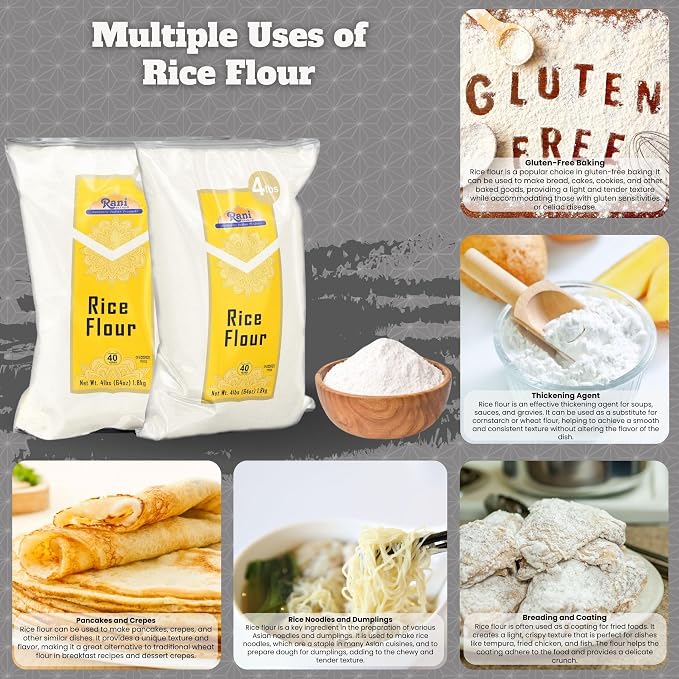 Rani Rice (White) Flour 64oz (4lbs) 1.81kg Bulk ~ All Natural | Gluten Friendly | Vegan | NON-GMO | Kosher | Indian Origin