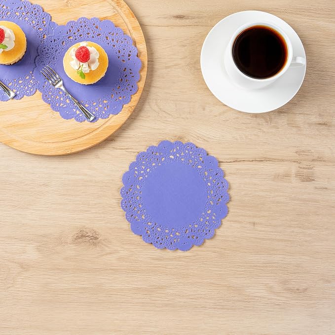 Restaurantware-Pastry Tek 6 x 6 Inch Placemat, 4000 Disposable Table Doilies - Elegant Lace Finish, Long Lasting, Purple Paper Placemat, for Pastries, Cupcakes, Desserts