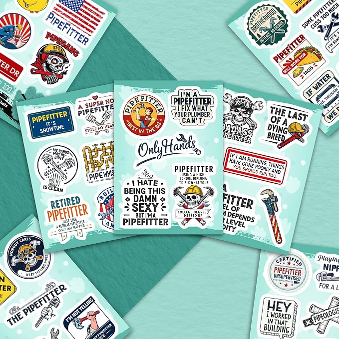 100Pcs Funny Pipefitters Stickers Hard Hat and Decals for Water Bottle - Pipefitter Gifts for Men - Steamfitter Stickers- Gift for Women & Men
