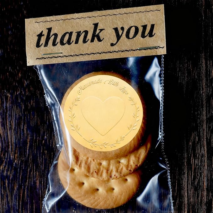 120Pcs Handmade With Love Stickers, 2 Inch Embossed Gold Foil Handmade Stickers Labels for Small Business Packaging, Wedding Favors, Crafts, Birthday, Envelope Seals – Round Adhesive Thank You Tags