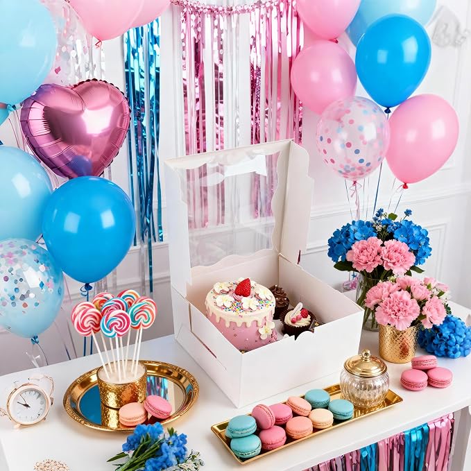 4 Packs Bento Cake Box with Cupcakes, 1+5 Cupcake Box Combo with Clear Window,Fit 5 Cupcakex and 1 Mini Cake for Wedding Birthday Party Baby Shower Baking Supplies