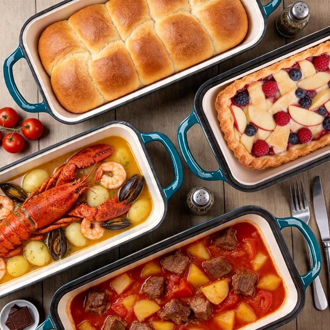 11x5 Inch Cast Iron Loaf Pan with Lid, Large Loaf Pans for Sourdough Bread Baking, Even Heat Distribution Dutch Oven Bread Pan for Homemade Bread, Meatloaf (5.8Qt, Teal)