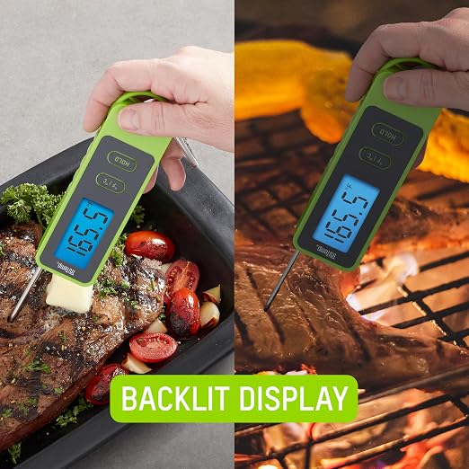Taylor TruTemp Compact Digital Folding Meat Thermometer with Carabiner Clip for Grilling BBQ Kitchen Griddle, Portable Gadget Essential, Food Temperature Monitor, Gift for Dad Him Men, Green