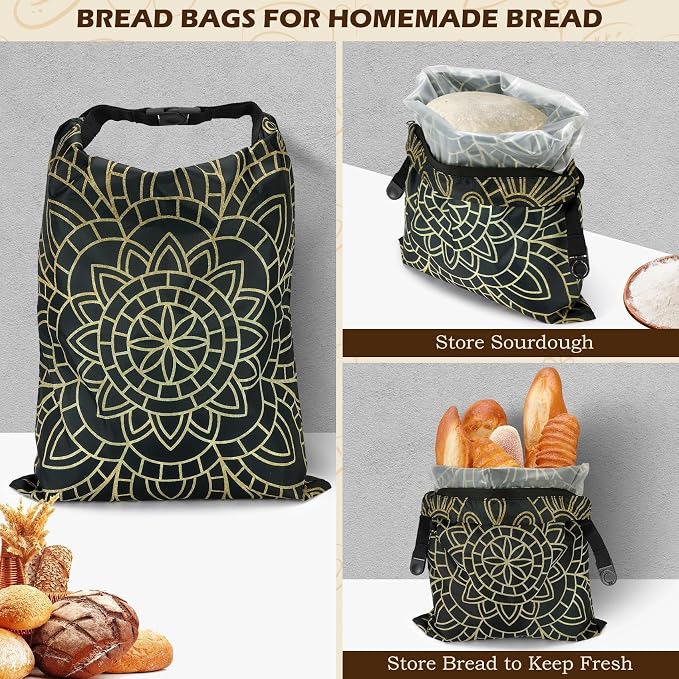2 Pack Reusable Bread Bags for Homemade Bread, 17"×13" Sourdough Bread Storage Bags with Bowl Cover - Keep Loaf Fresh and Easy to Wash(Brown Diamond)