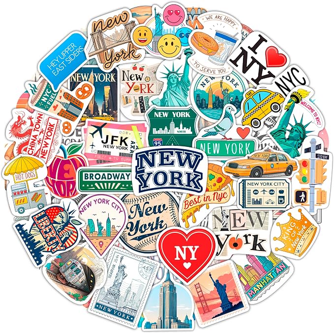 100Pcs New York Stickers for Scrapbooking, Laptop, Water Bottle, NYC Stickers -NYC Party Decorations - New York Gifts & Souvenirs - Gift for Women & Men