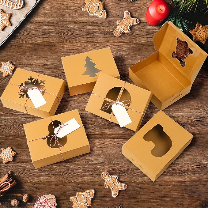 36 PCS Christmas Cookie Boxes, 8x6x2.5 Inches Bakery Boxes with Window Pastry Treat Boxes for Chocolate Strawberries, Cupcakes, Muffins, Dessert Donuts Gift-Givingand Party