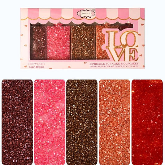 Confect Sparkling Sugar for Baking & Cake Decoration | Assorted pack of 5 Arabian Nights Sparkling Sugar Sprinkles Mix Bronze, Bright Pink, Copper, Orange & Deep Red | Vegan, Gluten-Free, Nut-Free, Soy-Free, Dairy-Free, Palm Oil-Free- 5 Oz