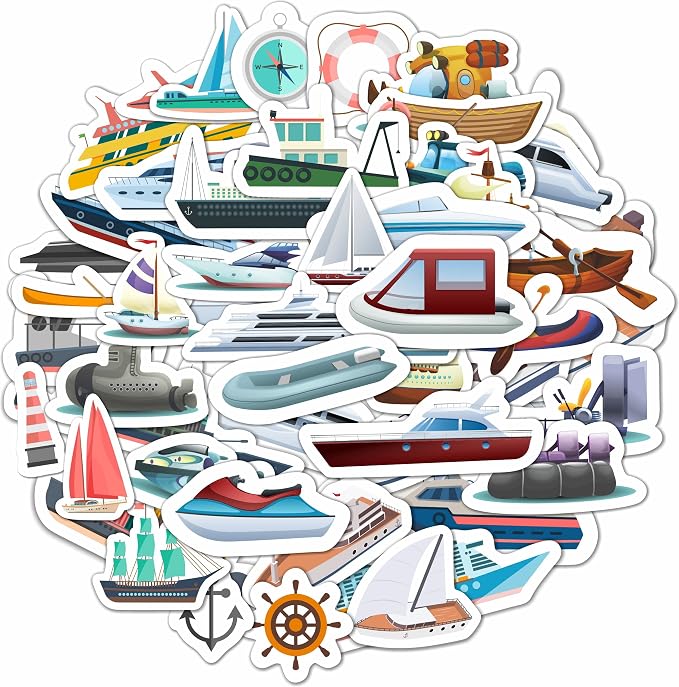 100 Pcs Boat Stickers, Sailboat Stickers - Sailboat Party Supplies, Boat Gift, Gifts for Women & Men