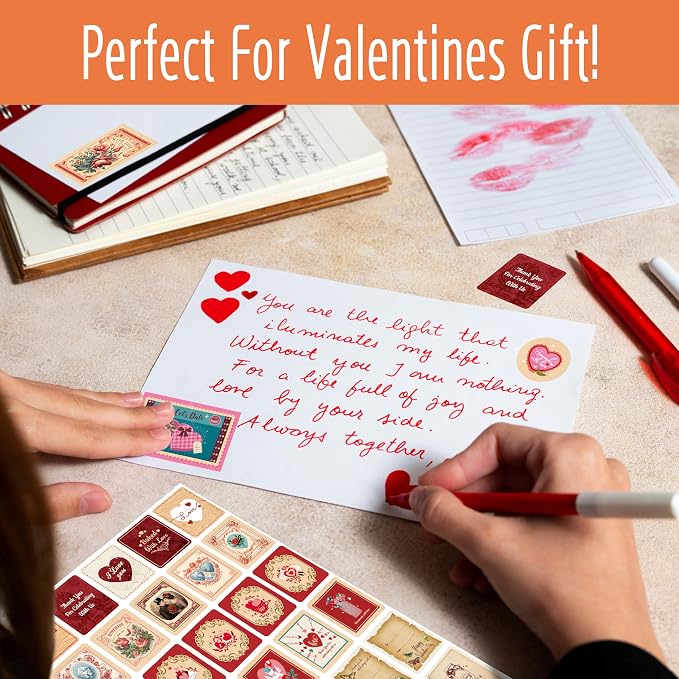 420 PCS Kraft Valentine Stickers, Vibrant Heart Stickers Self-Adhesive Love Decoration Labels, Use for Couple, Valentine's Day, Gifts, Wedding, Anniversary, Scrapbook Decors (15 Sheets)