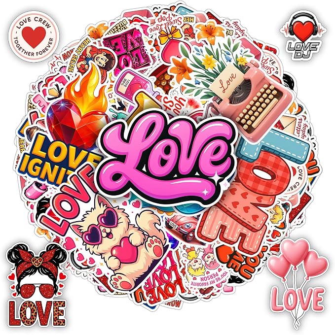 100 Pcs Love Stickers Pack, Cute Heart Pink Envelopes Motiavation | Vinyl Waterproof Decals for Scrapbooking Journaling Water Bottle Laptop, Couple Friendship Teens Adults Mom Women Positive