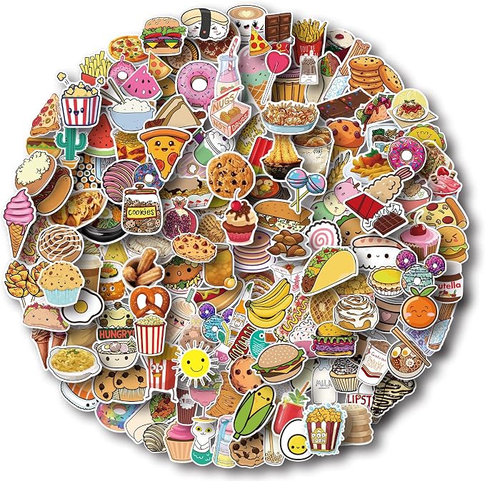 Cute Food Vinyl Stickers Pack for Water Bottles, Waterproof, Matte, 200 Pieces