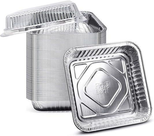 Fig & Leaf (210 Pack) 8” x 8” Square Baking Cake Pans with Plastic Dome Lids | Heavy Duty l Disposable Aluminum Foil Tins l Portable Food Containers l Perfect for Roasting Oven Toaster Cooking