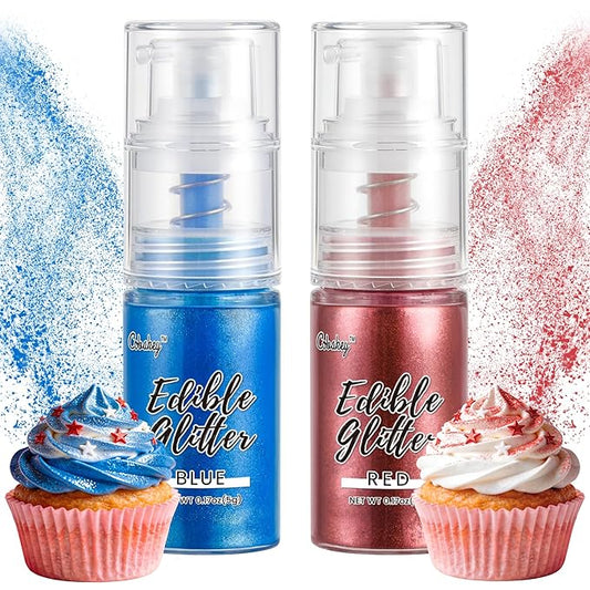 Patriotic Edible Glitter Spray, Blue & Red Edible Glitter for Cocktails, Cobakey Luster Dust Edible for Cake Decorating, Drinks, Baking, Chocolate, Strawberrie 5g/2 Bottles