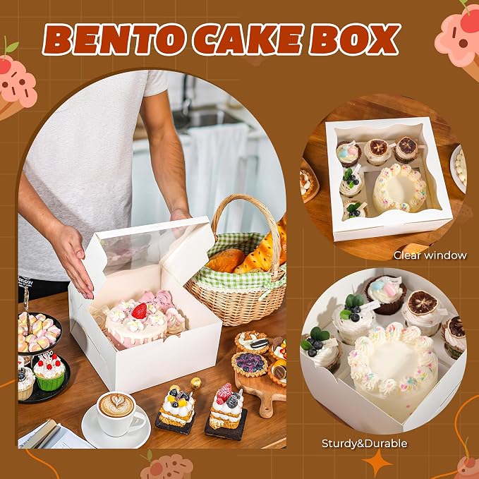 NPLUX 4 Packs 1+5 Bento Cake and Cupcake Box Bento Box with Clear Window Fit 5 Cupcakes and 1 Mini Cake for Packaging Gift Baked Goods