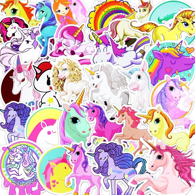 Unicorn Style 30 Pcs Reusable Waterproof Vinyl Stickers for Girls Kids Water Bottle Laptop Decor