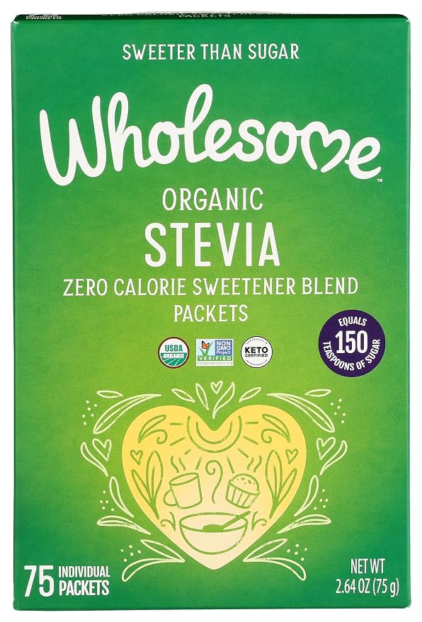 Wholesome Sweeteners Organic Stevia, 75 Count Packets, Zero Calorie Sweetener Blend, Keto Friendly, Non GMO, Gluten Free & Vegan, 1 Pack