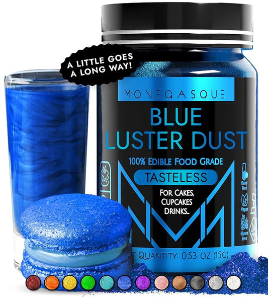 MONÉGASQUE Blue Edible Glitter for Drinks 15g – Edible Glitter for Cakes & Cocktails - Blue Luster Dust for Cocktail, 4th of July Cake Topper & Food Spray - Strawberries & Drink Shimmer Decorations