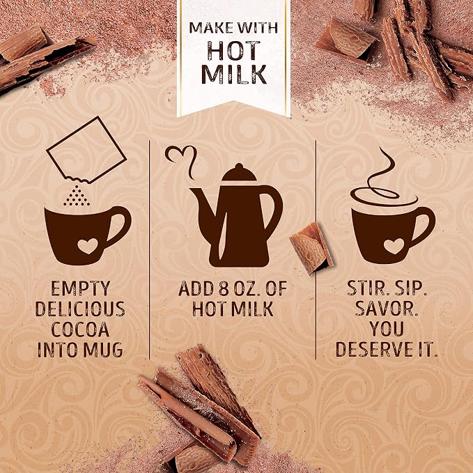 Swiss Miss Simply Cocoa Milk Chocolate Flavored Hot Cocoa Mix, Hot Cocoa Bar Supplies, 0.85 oz., 8-Count Envelopes (12 Boxes)