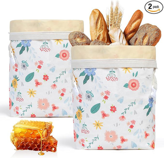 lorine Beeswax Bread Bags for Homemade Bread & Sourdough –17"×13" 2PC XL Eco-Friendly, Natural Food-Safe Storage Bag to Sourdough Bags with Sealing Zip to Keep