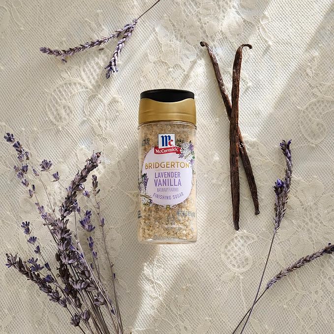 McCormick Bridgerton Finishing Sugar, Lavender Vanilla, Limited Edition, Floral Lavender Notes, Smooth Vanilla Flavor, For Cakes, Cocktails, Matcha Tea, and More, 3.45 oz
