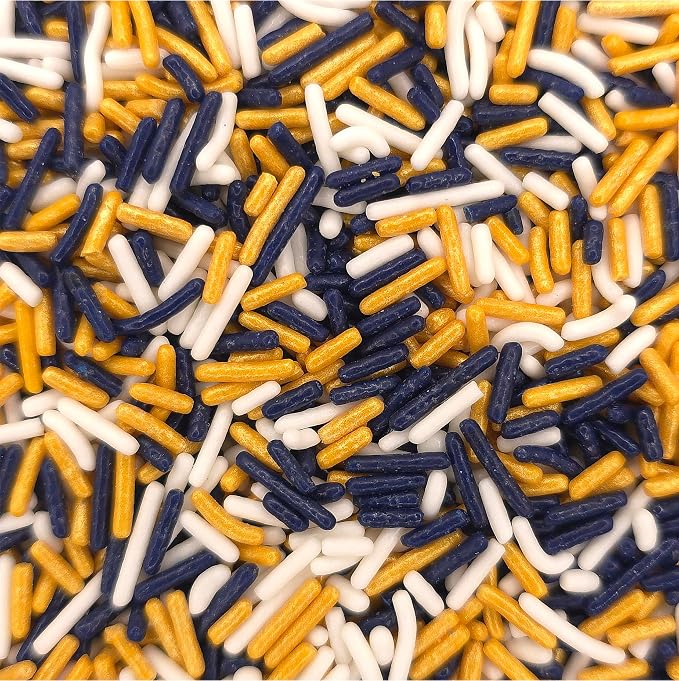 NCS Navy Blue, Gold & White Jimmies Edible Sprinkles – Cupcake, Cake & Cookie Decorations, 7 oz