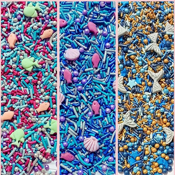 DecoratingConfect Under the Sea Sprinkle Mix Set – Starfish, Shell & Fishes -5 Assorted Pastel Blends for Cake, Cupcake & Cookie Decorating – Ocean-Themed Edible Decorations -Vegan, Gluten-Free, Nut-Free, Soy-Free, Dairy-Free, Palm Oil-Free -5 Oz