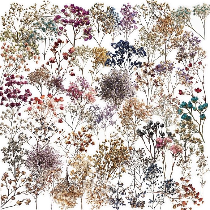 50pcs Vintage Babysbreath Stickers, Aesthetic Flowers Sticker Transparent Flora Stickers for Scrapbook Journal, Waterproof for Water Bottles Laptop Phone Scrapbook Supplies DIY Crafts
