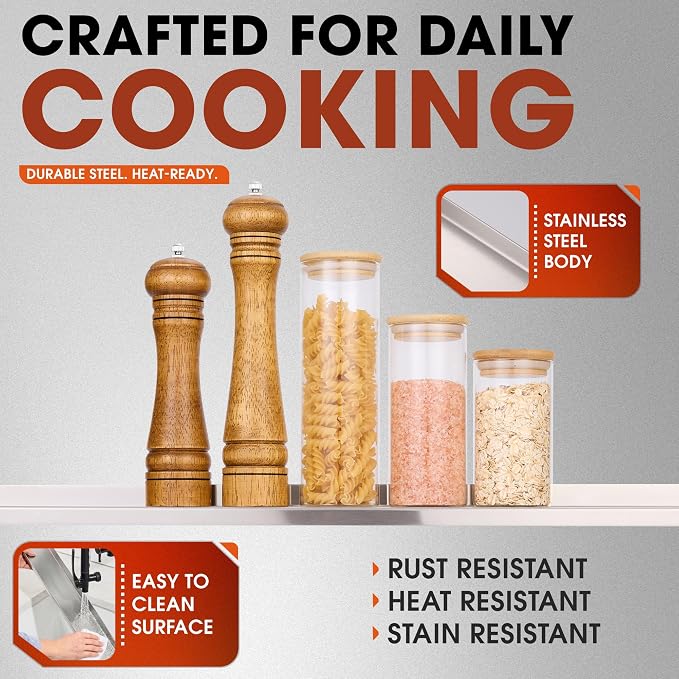 Magnetic Stove Top Shelf 30 Inch - Stainless Steel Over Stove Spice Rack Organizer - Magnetic Stove Shelf for Flat & Curved Stoves - Kitchen Storage Shelf with Measuring Spoons & Brush
