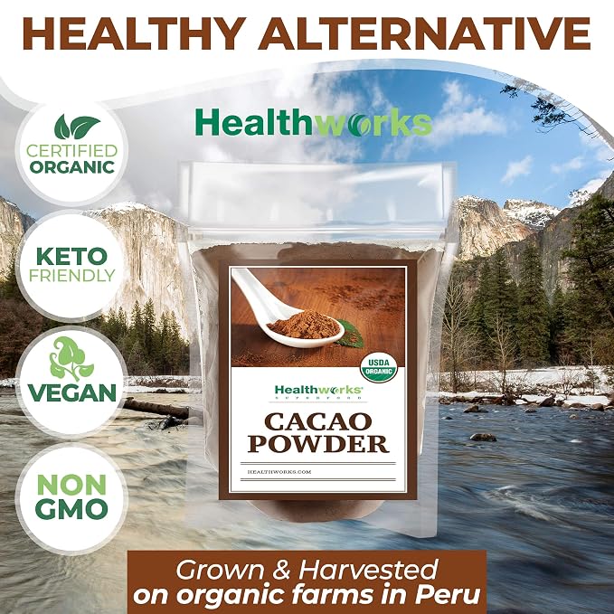 Healthworks Superfoods Organic Cacao Powder - 32 Oz / 2 Lbs - Cocoa Chocolate Substitute - Rich Chocolate Flavour - Sugar-Free, Keto, Vegan & Non-GMO - Peruvian Bean/Nut Origin - Antioxidant Superfood
