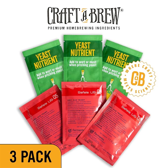 Craft A Brew - Safale US-05 Yeast - Fermentis - American Ale Dry Yeast - For American Ales - Ingredients for Home Brewing - Beer Making Supplies - [3 Pack]