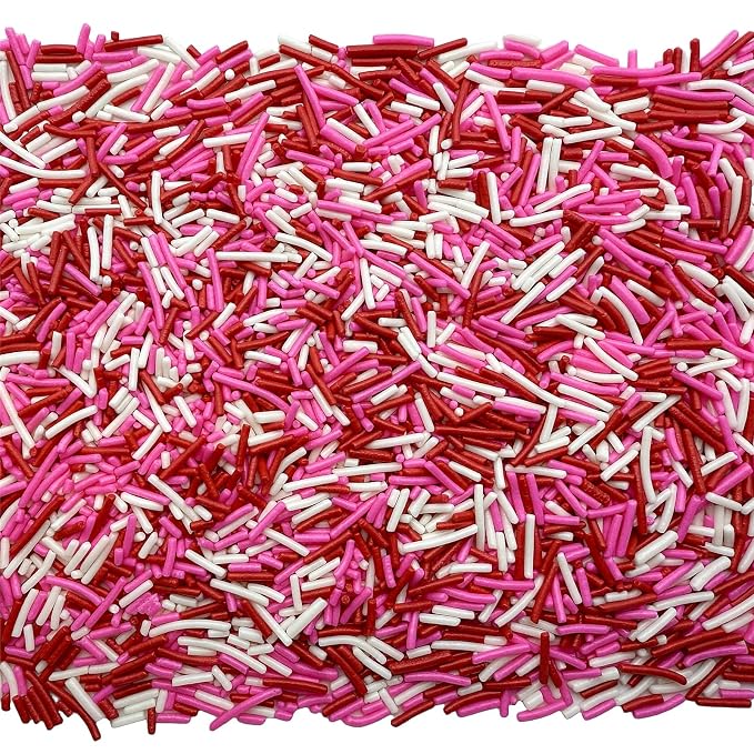 SE Si&Moos Valentines Jimmy Sprinkles Red Pink and White Jimmies Sprinkles for Cake Decorating Edible Valentines Cake Decorations Edible Crunchy Jimmies for Topping Ice Cream, Cookies, Cupcakes, Dessert Decorating 3 OZ