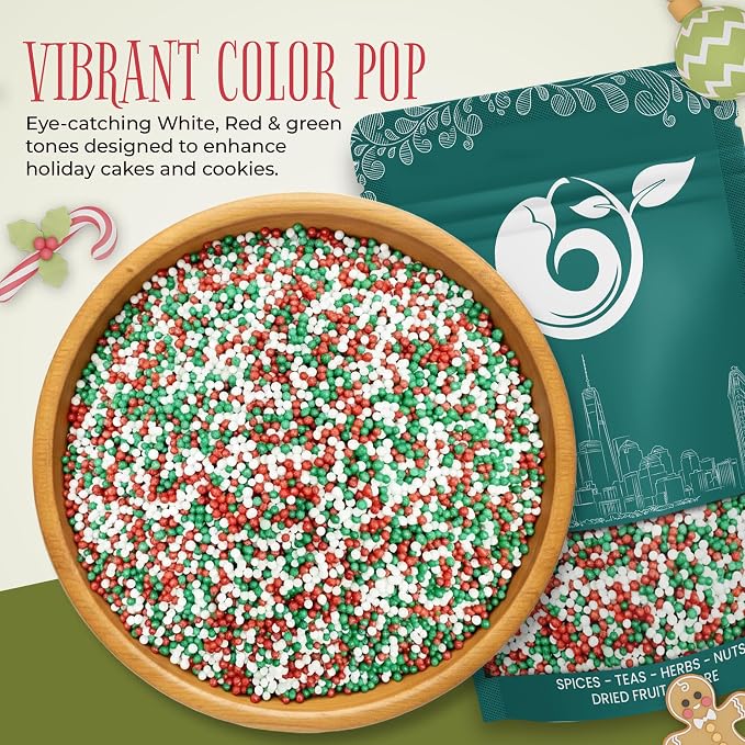 NY Spice Shop Mix Color Nonpareils Sprinkles - 5 Pound Red White & Green Non Pareil Sprinkle - Edible Holiday Winter Sprinkle for Holidays - Sprinkles For Holiday Baking & Toppings