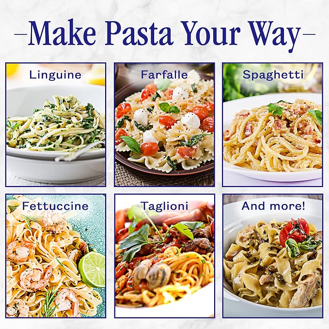 Nuvantee Pasta Maker with Adjustable Thickness Settings - 3 in 1 Noodle Maker with Rollers & 2 Width Cutters for Fresh Spaghetti, Fettuccini, Lasagna, Dumplings & More