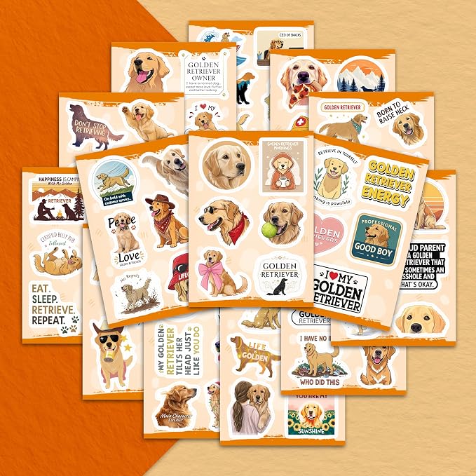 100Pcs Golden Retriever Stickers for Water Bottle, Laptop - Golden Retriever Gifts, Party Supplies & Decorations - Dog Stickers and Decals - Gift for Women & Men