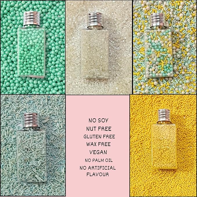 Confect Cake Sprinkles Mix Pack of 5 – Sky Blue, Yellow & White – Pearl Dragees, Jimmies, Sparkling Sugar – Baking Decorations for Cakes, Cupcakes, Cookies & Desserts- Vegan, Gluten-Free, Nut-Free, Soy-Free, Dairy-Free, Palm Oil-Free- 5 Oz