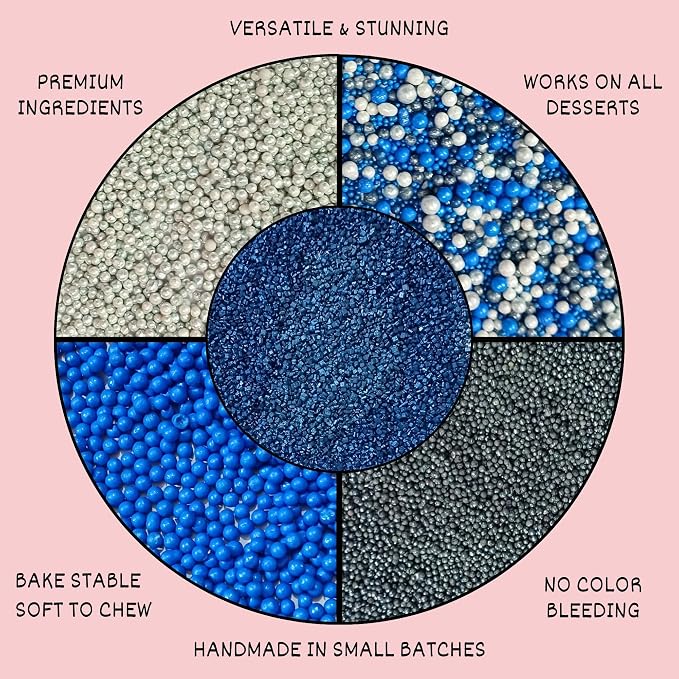 Confect Sprinkles- Graduation Day Disco Ball Mix Sprinkle – 5-Pack Assorted Silver, Black & Blue Dragees with Navy Blue Sparkling Sugar – Edible Decorations for Cakes, Cupcakes & Cookies –Vegan, Gluten-Free, Nut-Free, Soy-Free, Dairy-Free, Palm Oil-Fre...