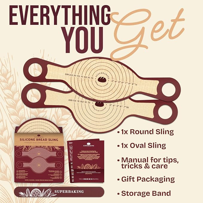 Pro Silicone Bread Sling 2 Pcs - 9in Round & Oval 482F Heat Resistant Dough Lifter, Non-Stick Dutch Oven Liners, Long Handles, Reusable Sourdough Bread Baking Supplies, Sourdough Gifts