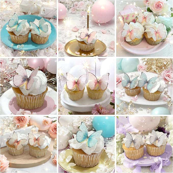 Edible Butterflies with Edible Glitter Kit - Wafer Paper Butterflies for Cakes - Cake Decorations - Cupcake Decorations - Cake Toppers (Pretty Pansy)